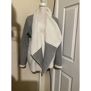 Splendid Womens Waffle Knit Sherpa Open Front Cardigan Jacket Grey White R25D006